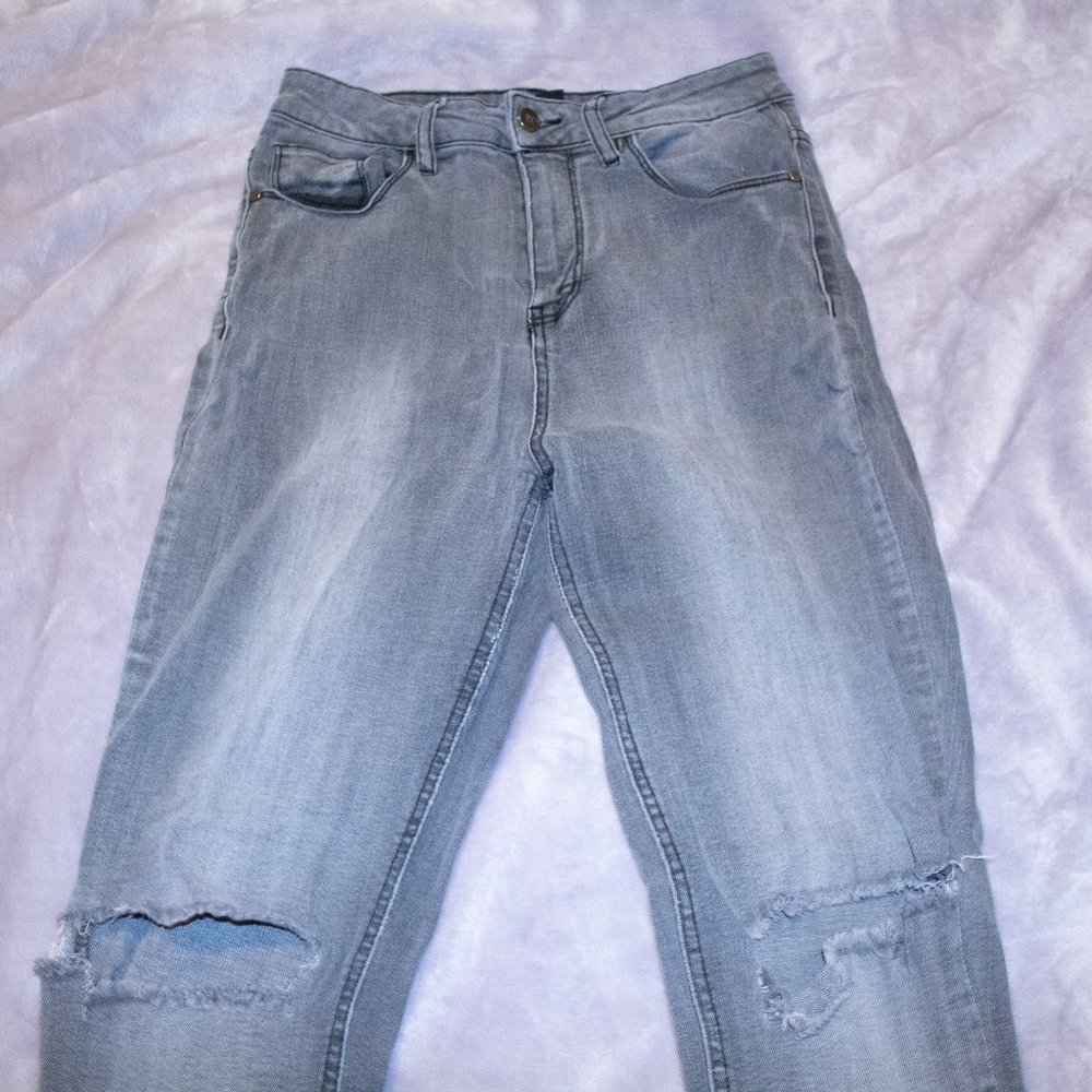 Gray High Wasted Ripped Jeans